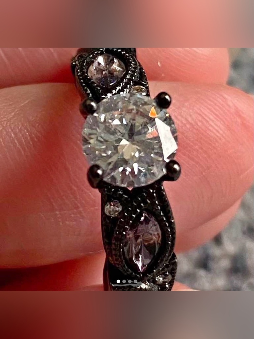 Black Vintage-Style Halo Solitaire Ring with Clear Stone